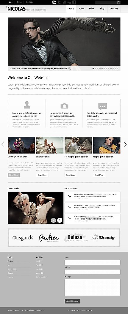 White & Grey Photographer Portfolio Joomla Template by Mercury TMT
