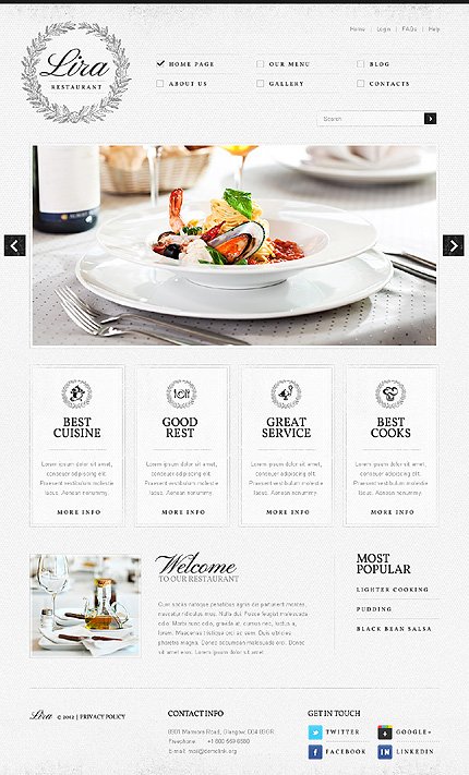 White & Grey Cafe and Restaurant Joomla Theme by Elza TMT