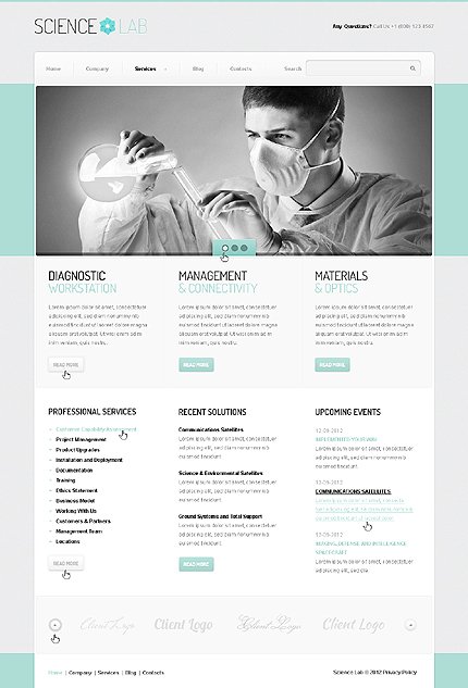 White & Grey Science Lab Joomla Template by Astra TMT