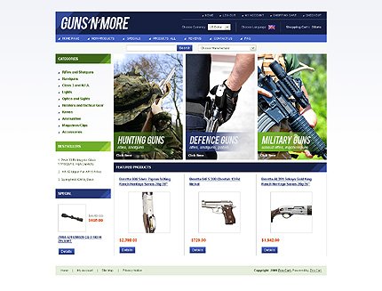 White Gun Shop Zen Cart Template by Oldman Zen Cart  TMT