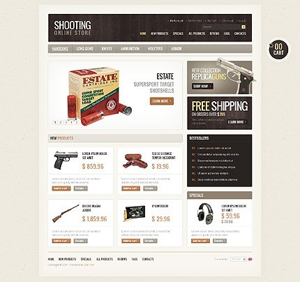White Gun Shop Zen Cart Template by Hermes Zen Cart  TMT