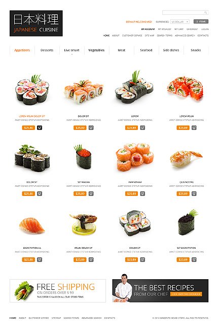White Japanese Restaurant Magento Theme by Hermes TMT