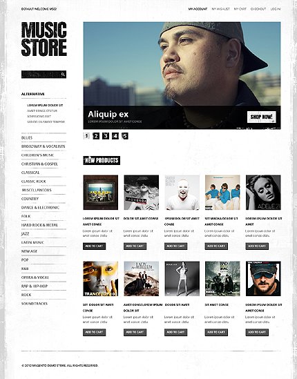 White Magento Music Store Theme by Hermes TMT