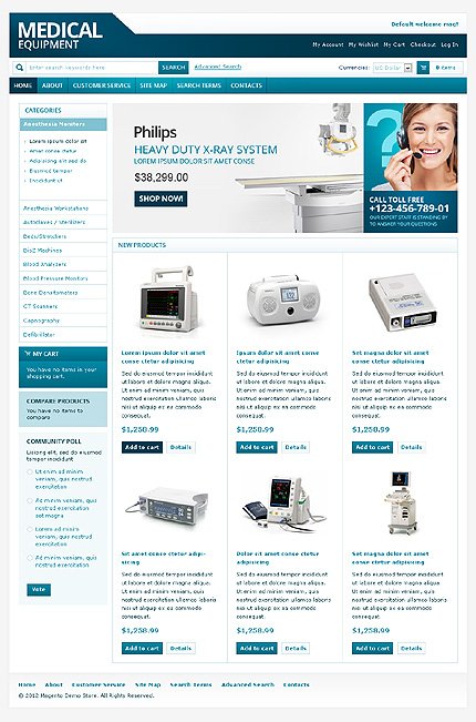 White Medical Equipment Magento Theme by Hermes TMT