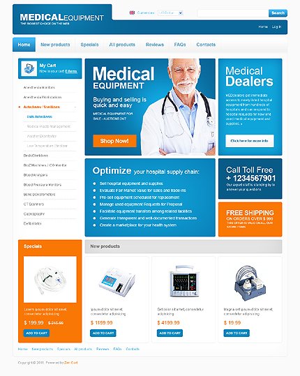 White Medical Equipment Zen Cart Template by Mercury Zen Cart  TMT