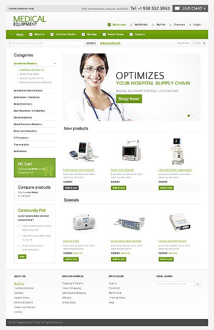 White Medical Equipment Magento Theme by Hermes TMT