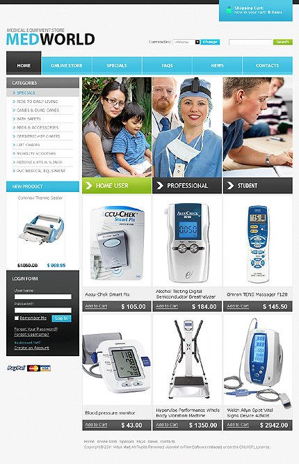 White Medical Equipment VirtueMart Template by Sawyer TMT