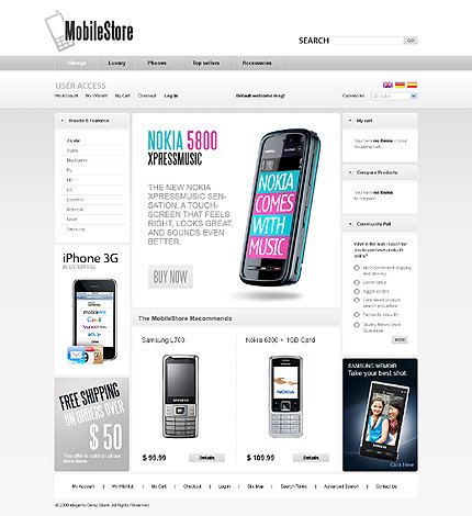 White Mobile Store Magento Theme by Mercury TMT