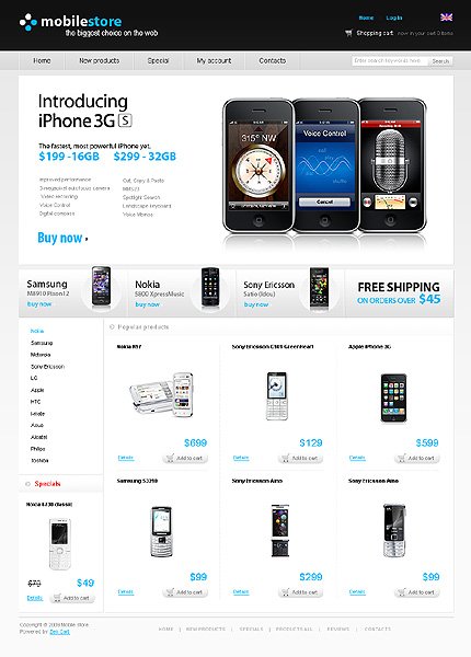 White Mobile Store Zen Cart Template by Mercury Zen Cart  TMT