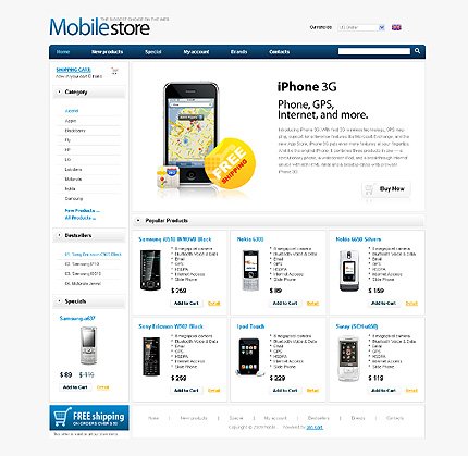 White Mobile Store Zen Cart Template by Mercury Zen Cart  TMT