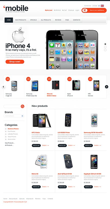 White Mobile Store Zen Cart Template by Mercury Zen Cart  TMT