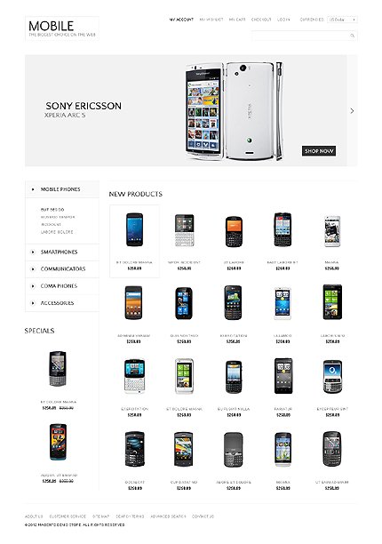 White Mobile Store Magento Theme by Hermes TMT