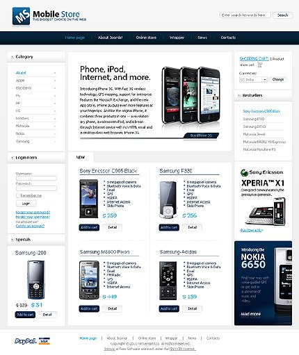 White Mobile Store VirtueMart Template by Mercury TMT