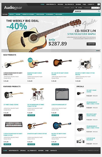 White Music Store Zen Cart Template by Hermes Zen Cart  TMT