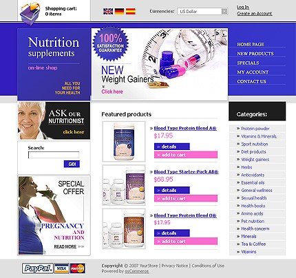 White Nutrition Store osCommerce Template by Glenn osCommerce  TMT