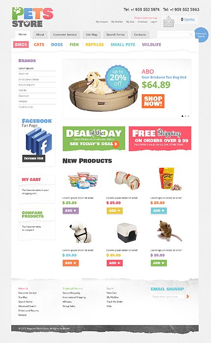 White Pet Shop Magento Theme by Hermes TMT