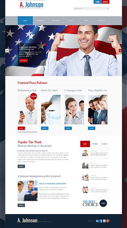 White Political Candidate Joomla Template by Sawyer TMT