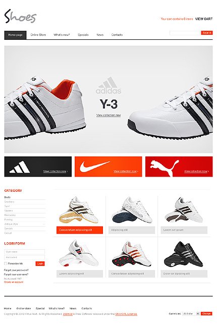 White Shoe Store VirtueMart Template by Mercury TMT