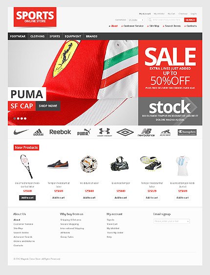 White Sports Store Magento Theme by Hermes TMT