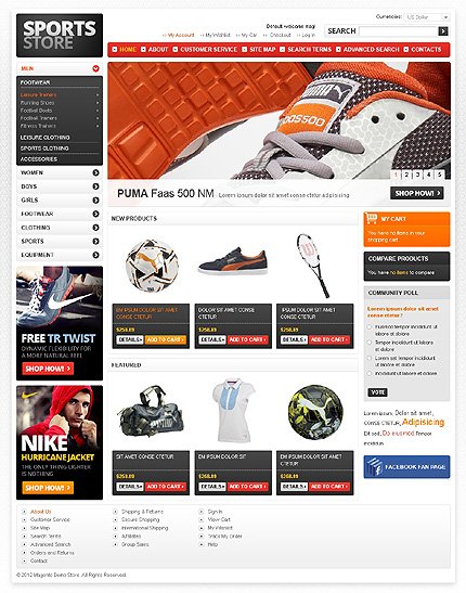 White Sports Store Magento Theme by Hermes TMT