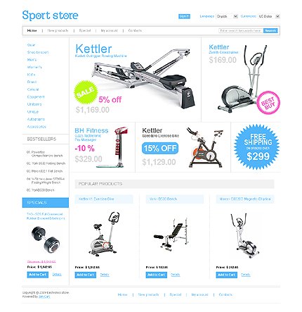White Sports Store Zen Cart Template by Mercury Zen Cart  TMT