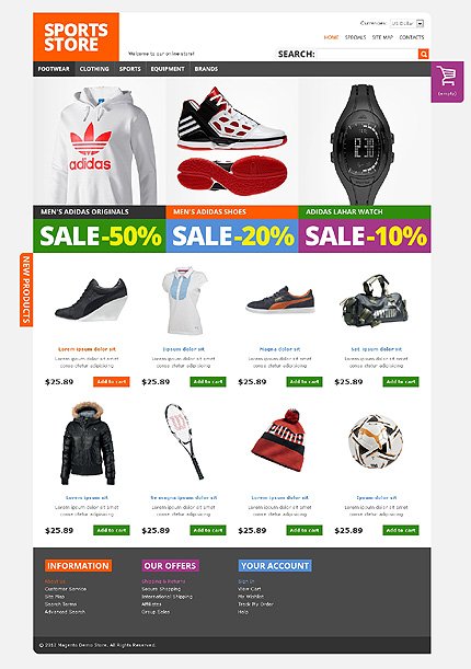 White Sports Store Magento Theme by Hermes TMT