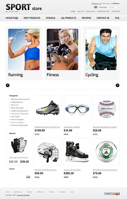White Sports Store Zen Cart Template by Di Zen Cart  TMT
