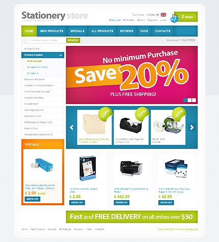 White Stationery Zen Cart Template by Mercury Zen Cart  TMT