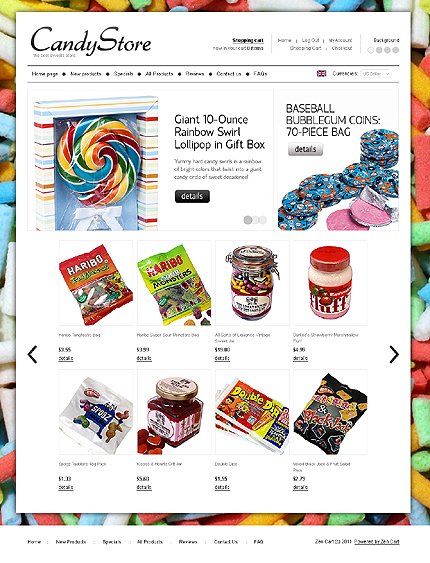White Sweet Shop Zen Cart Template by Di Zen Cart  TMT