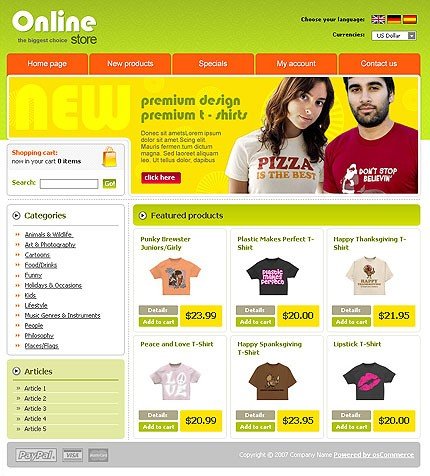 White T-shirt Shop osCommerce Template by Di osCommerce  TMT