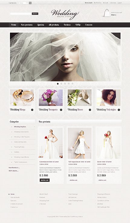 White Wedding Shop Zen Cart Template by Hermes Zen Cart  TMT