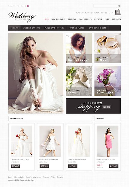 White Wedding Shop Zen Cart Template by Hermes Zen Cart  TMT