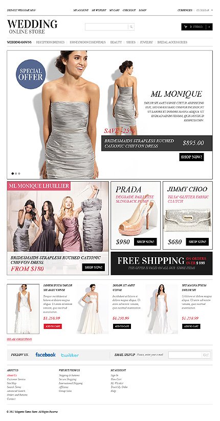 White Wedding Shop Magento Theme by Hermes TMT