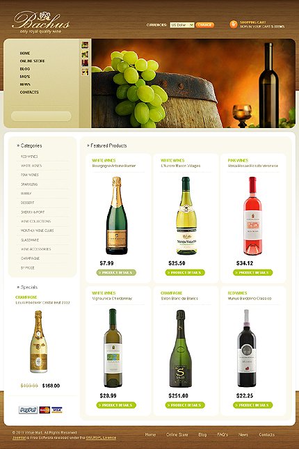 White Wine VirtueMart Template by Delta TMT
