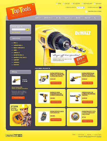 Yellow Tools & Equipment Zen Cart Theme by Oldman Zen Cart  TMT
