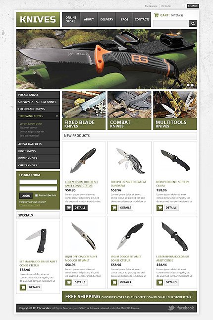 White Gun Shop VirtueMart Template by Hermes VirtueMart Templates  TMT