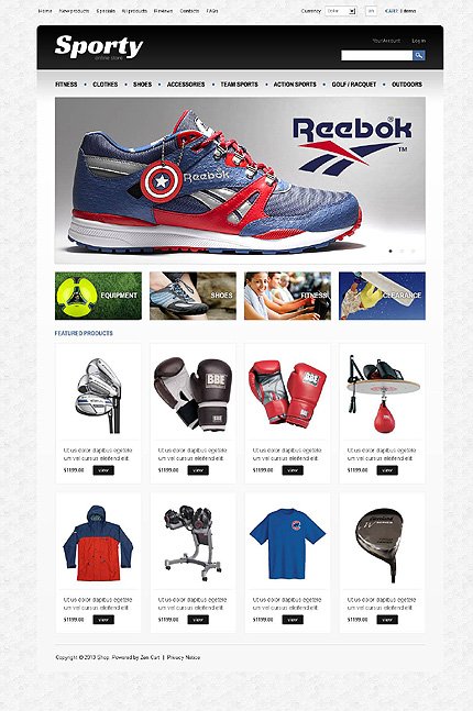 White Sports Store Zen Cart Template by Di Zen Cart  TMT
