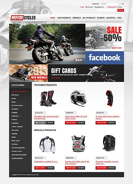 White & Black Bike Shop Zen Cart Template by Hermes Zen Cart  TMT