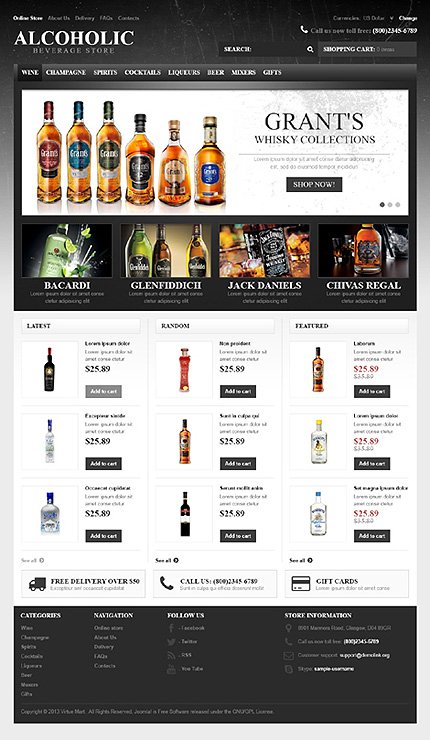 White & Black Food & Drink VirtueMart Theme by Hermes VirtueMart Templates  TMT