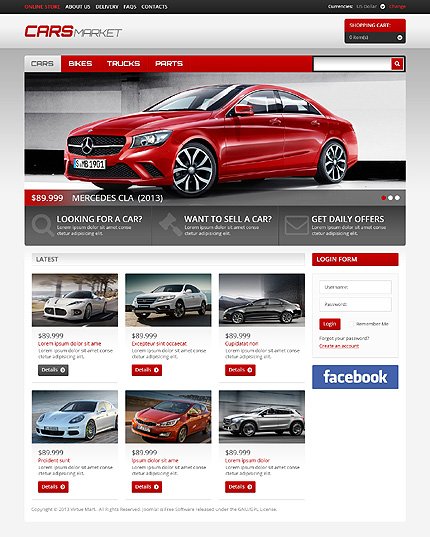 White & Grey Car VirtueMart Theme by Hermes VirtueMart Templates  TMT
