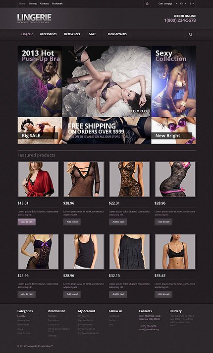 Black Lingerie PrestaShop Theme by Hermes PrestaShop  TMT