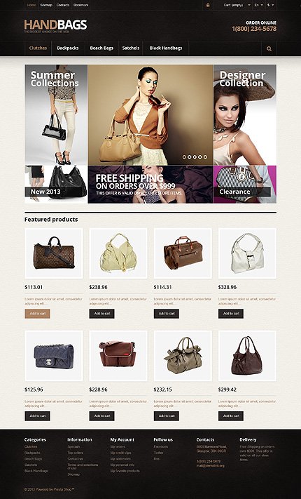 Black & White Handbag PrestaShop Theme by Hermes PrestaShop  TMT