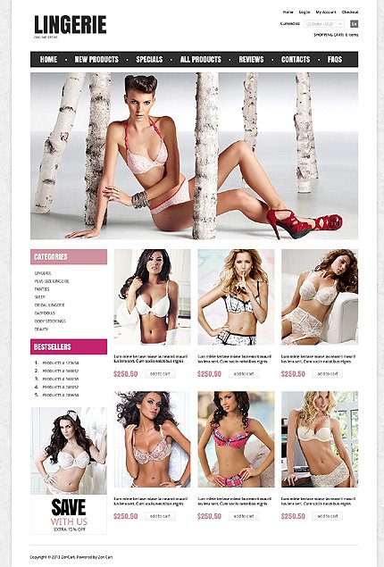 White Lingerie Zen Cart Template by Di Zen Cart  TMT
