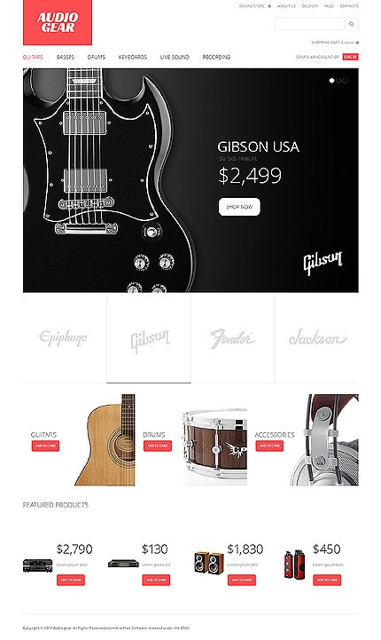 White & Black Music Store VirtueMart Template by Cowboy VirtueMart Templates TMT