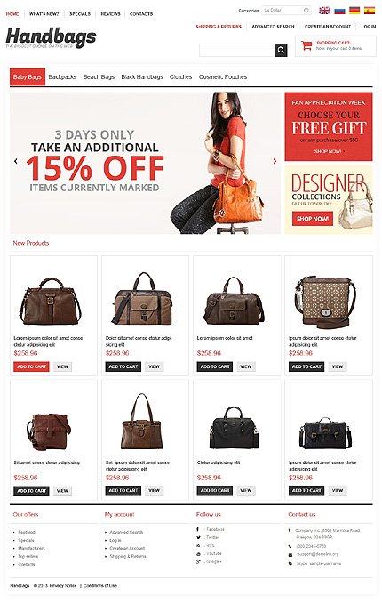 White Handbag osCommerce Template by Hermes TMT