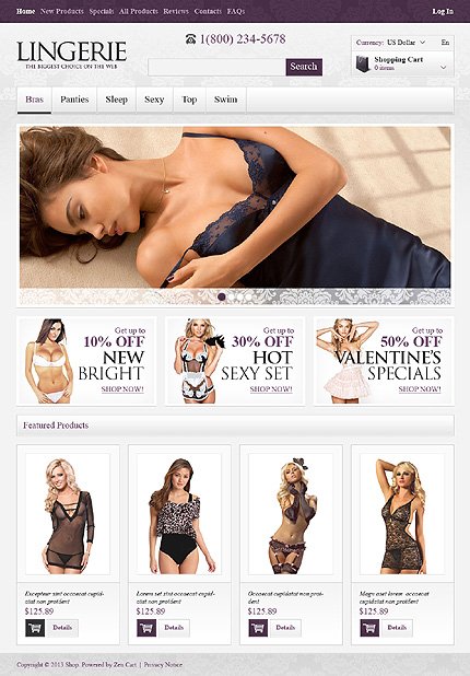 White Lingerie Zen Cart Template by Hermes TMT