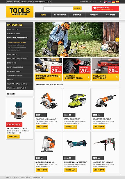 White Tools & Equipment osCommerce Theme by Hermes TMT