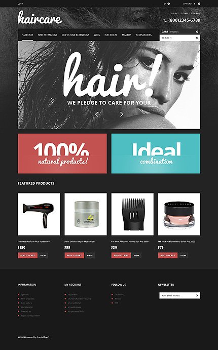 Black Hair Salon PrestaShop Theme by Cowboy TMT