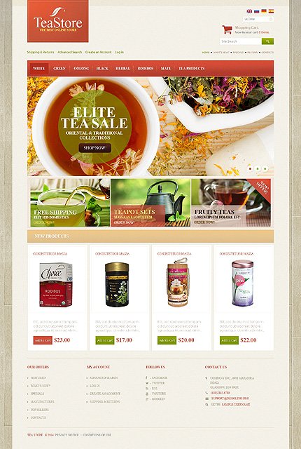 White Tea Shop osCommerce Template by Sawyer TMT