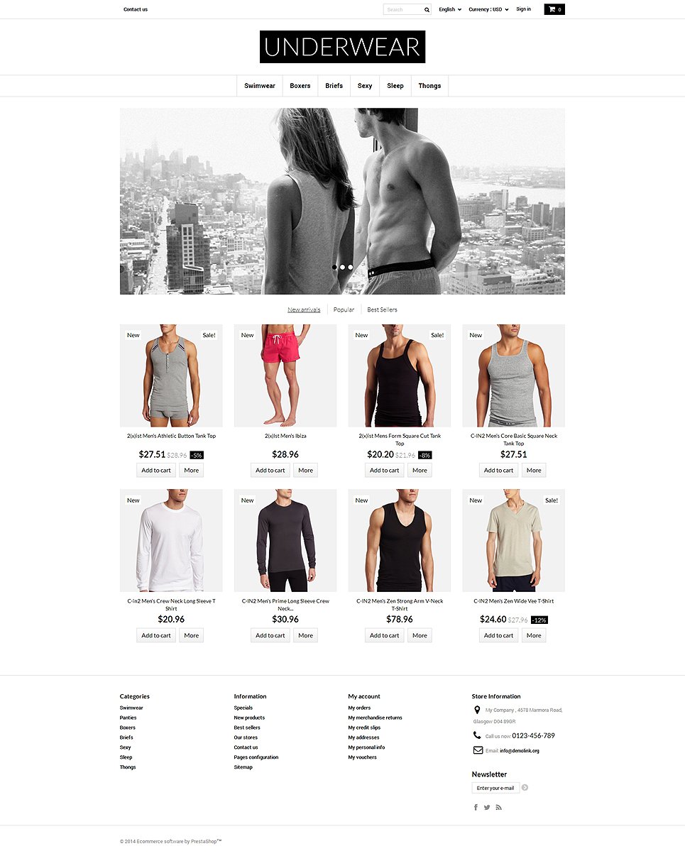 Men's Underwear Responsive PrestaShop Theme TMT